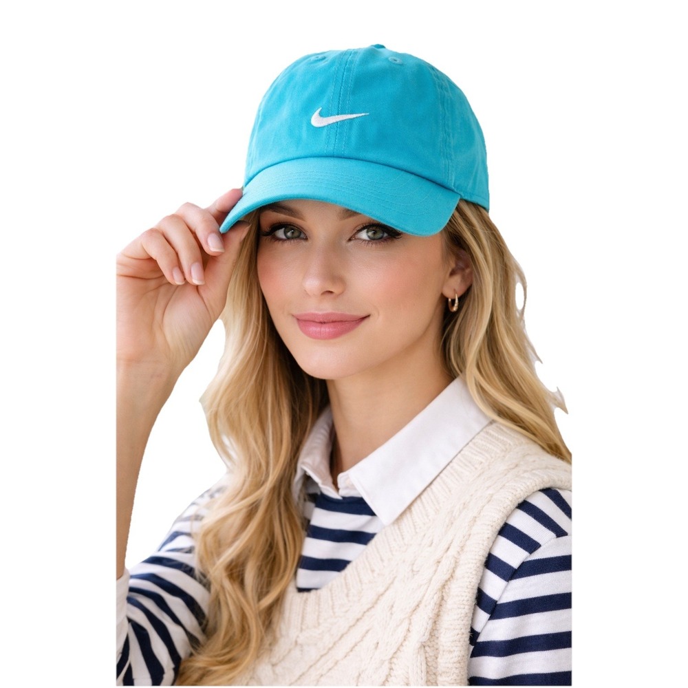 Y2K Nike Turquoise Swoosh Logo Baseball Cap Adjustable‎ Dad Hat One Size Preppy